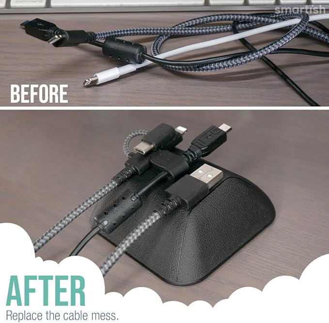 Smartish® Magnetic Cord Holder - Cable Wrangler Organizer Stocking Stuffer with Magnet Clips for Charger Management on Desktop, Nightstand for USB-C + Lightning - Black Tie Affair