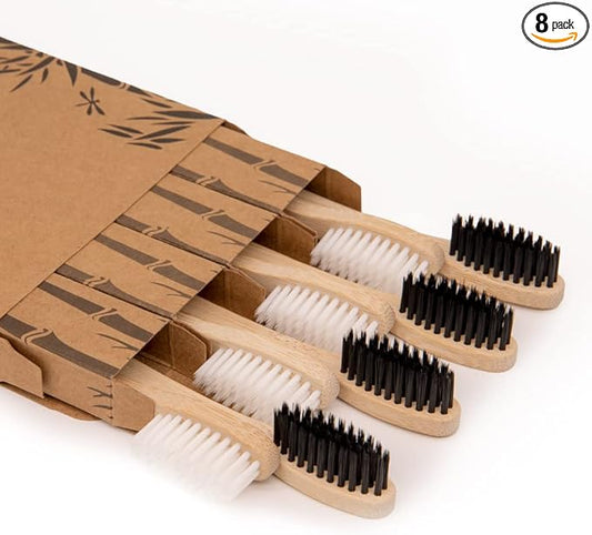 Virgin Forest Bamboo Toothbrushes, 8 Pcs Soft Bristle Eco-Friendly Biodegradable Toothbrushes