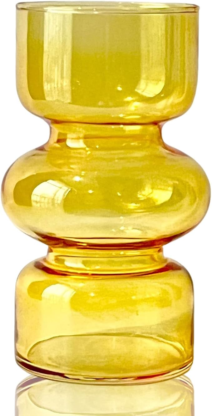 BLOFLO Orange Transparent Glass Hydroponic Vase, 7Inches Colored Glass Vase for Flower, Modern Geometric Three-Layer Floral Vases for Home Office Wedding Table Décor (Orange)