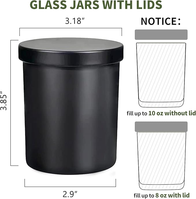 SUPMIND 12 Pack 10oz Glass Candle Jars with Lids and Sticky Labels, Empty Candle Jars for Making Candles Bulk Containers(Matte Black)