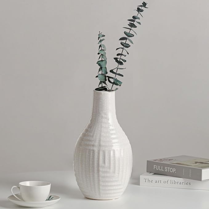 hjn hjn White Vase -Ceramic Vase for Home Decor, Modern Decor Vases for Living Room/Bookshelf/Mantel/Home Decor Accents - 9.4" H
