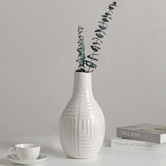 hjn hjn White Vase -Ceramic Vase for Home Decor, Modern Decor Vases for Living Room/Bookshelf/Mantel/Home Decor Accents - 9.4" H