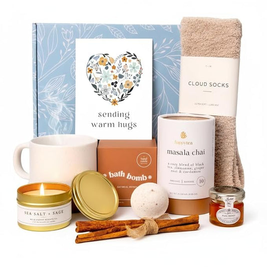 Unboxme Tea Gift Box Care Package - Get Well Soon Gifts for Women with Socks, Mug, Chai Tea & Honey - Sympathy, Thinking of You, After Surgery