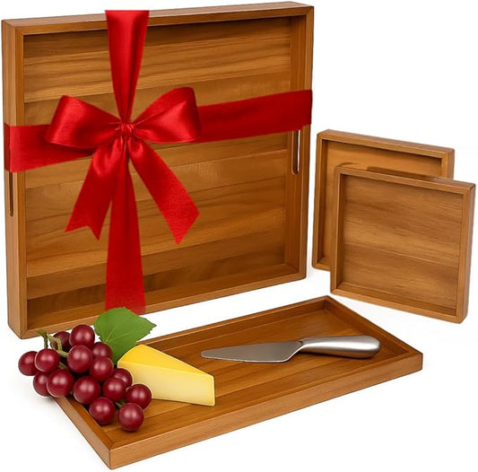 20 inch Large Square Ottoman Tray. Premium Acacia Wood Serving Tray for Living Room, Ottoman, Kitchen or as a Coffee Table Tray. Perfect Serving Tray for Breakfast in Bed, Appetizers or Parties