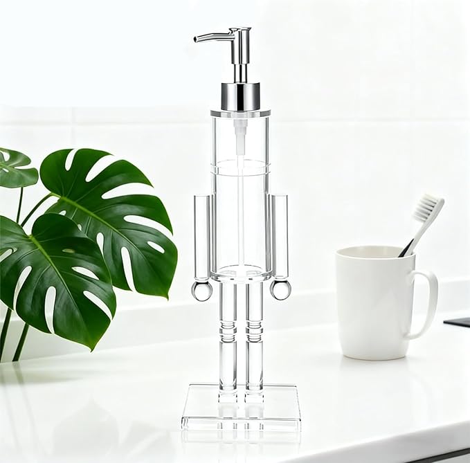 Nutcracker Soap Dispenser, 11.8 Inch Clear Acrylic Refillable Christmas Soap Bottle with Pump, Festive Holiday Hand Soap & Lotion Dispenser for Bathroom, Kitchen Countertop Decor