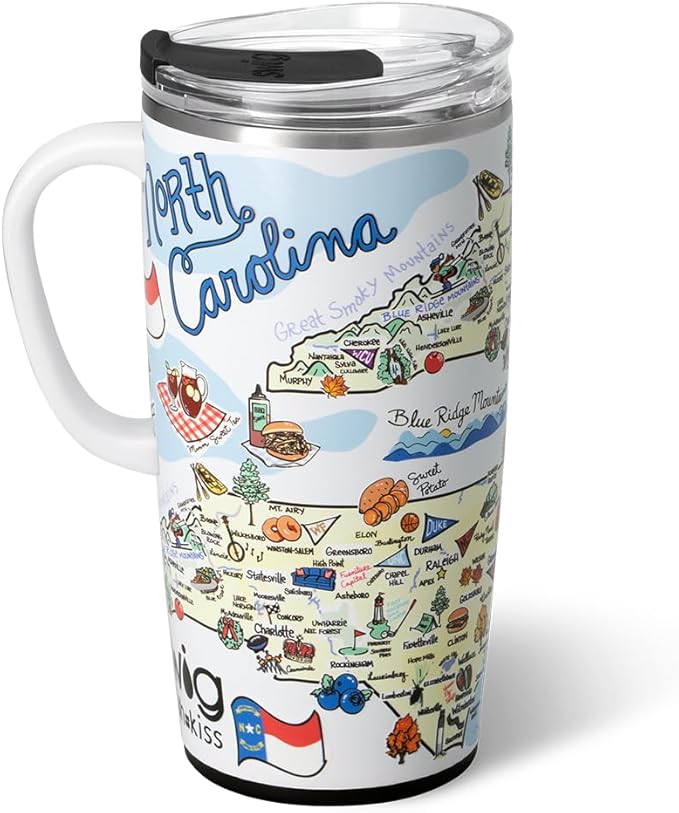 Swig Life 22oz Travel Mug, Insulated Tumbler with Handle and Lid, Travel Coffee Mug, Cup Holder Friendly, Stainless Steel 22 oz Tumbler, Reusable Insulated with Lid (North Carolina)