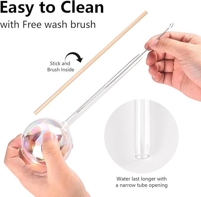 Plant Watering Globes- 4 Pack Iridescent Rainbow Glass Water Bulbs Self Watering Spikes Planter Insert Automatic Plant Watering Bulbs Devices for Indoor and Outdoor Plants