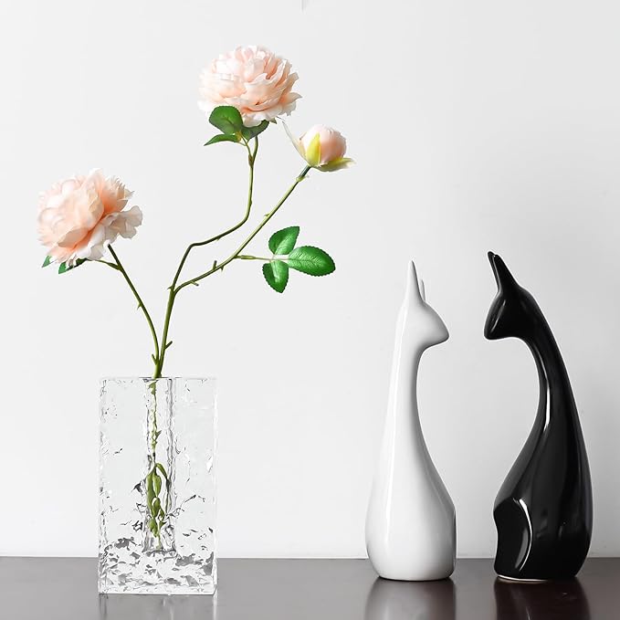 Crystal Flower Vase with Glacial Texture, Clear, Handcrafted Centerpiece for Wedding, Home Decor, Table Display