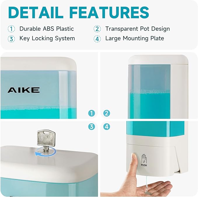 AIKE Wall Mount Liquid Soap Dispenser for Commercial Bathrooms,Offices,Restaurants 40 oz Large Capacity AK1007,White