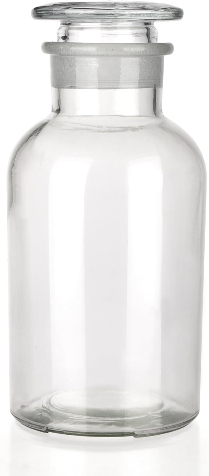 Lab Glass Reagent Bottle,Wide Mouth Glass Storage Bottle with Ground Stopper,Decorative Bottles/Vase (Clear, 1000ML)