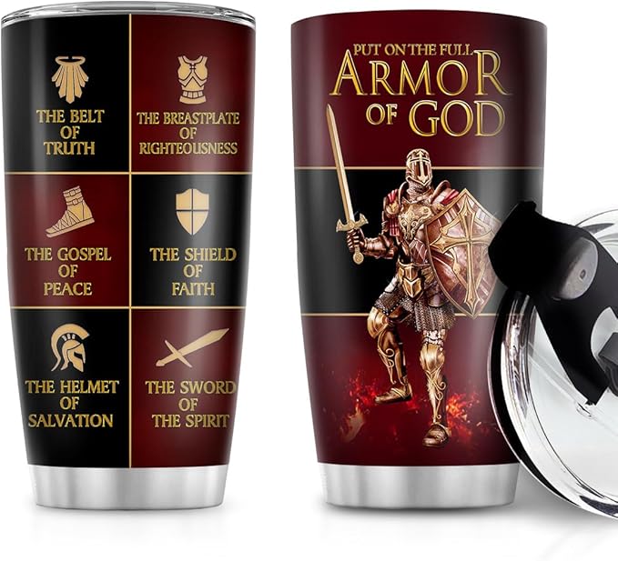 Jesuspirit Christian Gifts for Men, Women - Fathers Day, Pastor Appreciation Religious Gift For Men - Christian Coffee Mug - Armor Of God Stainless Steel Tumbler (Armor Of God, 20OZ)