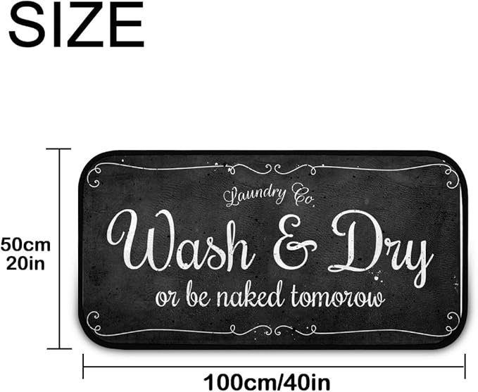 Laundry Room Long Mat Area Rug Non-Slip Floor Mat Waterproof Farmhouse Carpet for Kitchen 40" x 20"(Black-2)