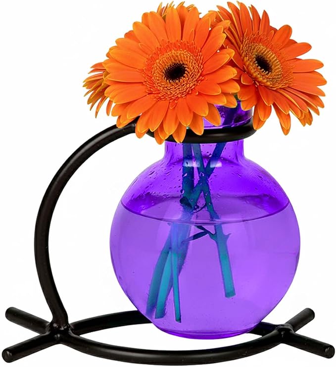Couronne Company M501-200-21 Casablanca Recycled Glass Vase & Metal Stand, 4", Violet, 1 Piece
