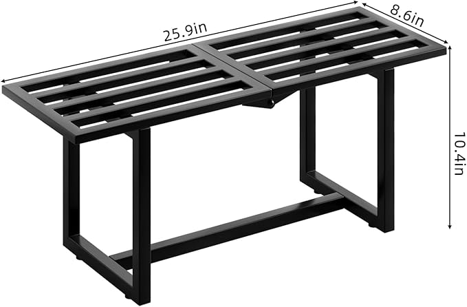 2 Pack Metal Plant Stand Indoor, Outdoor Iron Plant Shelf, Heavy Duty Slatted Display Shelf for Patio Balcony Garden Living Room Load Bearing 330 LB 26" L x 10.4" H x 8.6" W 1 Tier Black