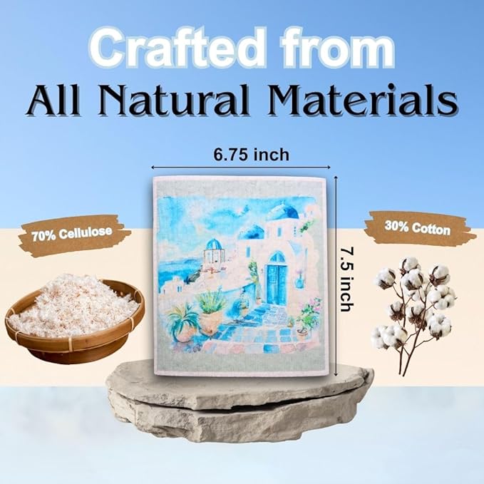 Swedish Dishcloths for Kitchen - Ecofriendly Reusable Paper Towels, Biodegradable Dish Cloths - Cellulose Sponge Dish Cloths for Washing Dishes - 8 Pack (Mediterranean)