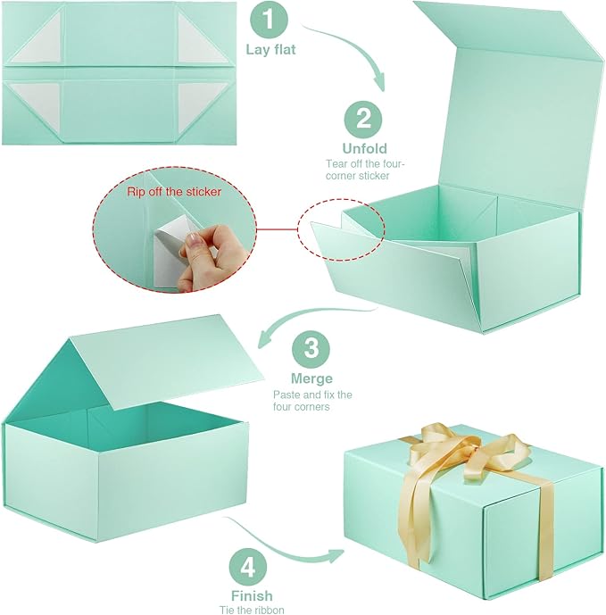 MOYEUPAC Tiffanys Blue Gift Box,9" X 7" X 4" with Lids for Presents Magnetic Closure Gift Packaging for Christmas, Halloween, Birthday and Various Holidays, Tiffanys Blue