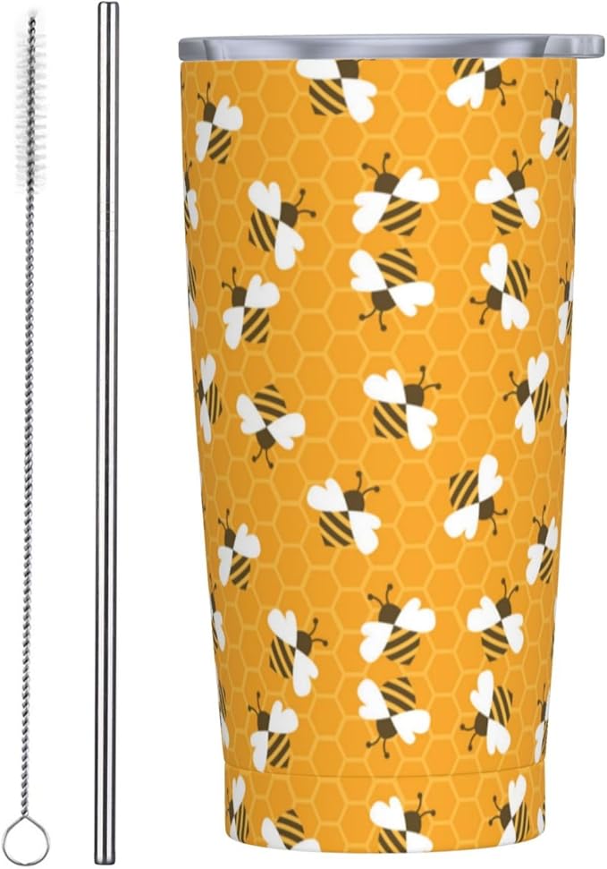 Bumble Bees Tumbler,Bees 21oz Stainless Steel Insulated Travel Tumblers,Travel Coffee Mug with Lid and Straw Water Bottle Drink Tumbler Cups Gifts for Women Men Lovers