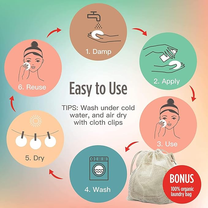 20Pcs Reusable Makeup Remover Pads, Bamboo Washable Cotton Rounds with Cotton Laundry Bag and Round Box for Storage for Eye Face Makeup Remover Eye Shadow Mascara Lipstick (1)