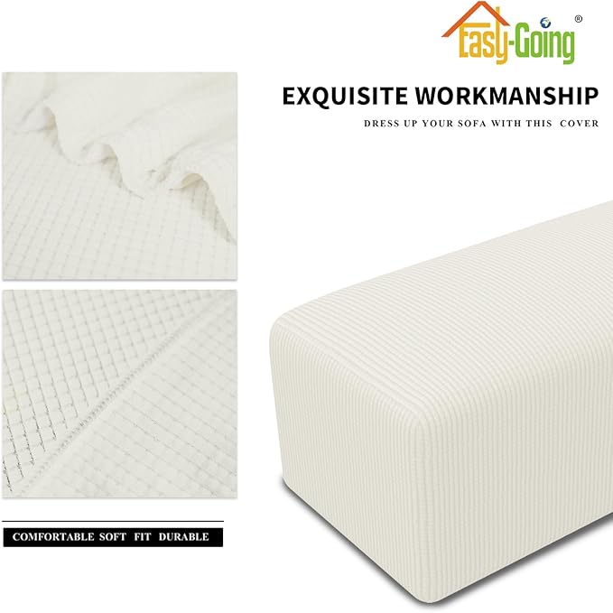 Easy-Going Stretch Ottoman Cover Folding Storage Stool Furniture Protector Soft Rectangle Slipcover with Elastic Bottom (Ottoman Small,Cream)