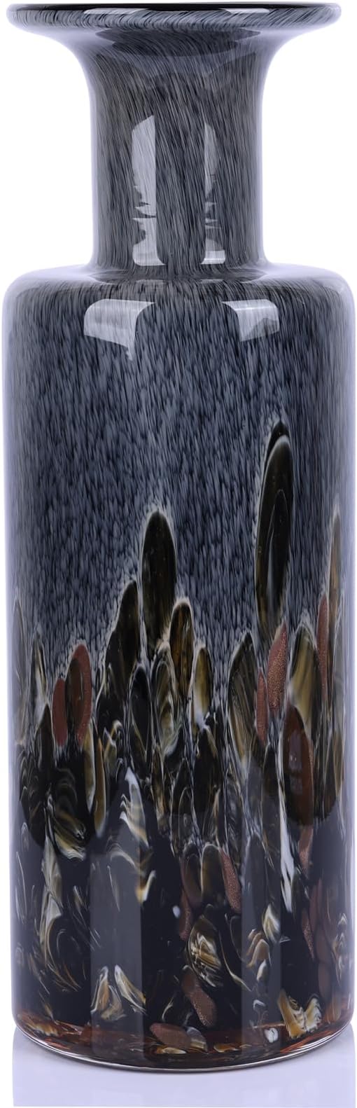 Blown Glass Cylindrical vase, Modern Art Glass Tall vase for Home Decoration Table Centerpiece, Wedding, Living Room Coffee Table, entryway Entry Table top, TV Cabinet Decoration and Ornament. (Grey)