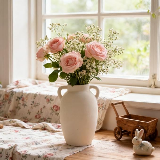 Plain Beige Ceramic Vase for DIY Painting - Customizable Handmade Pottery, Blank Canvas for Flower Arrangements, Home Decor, Wedding & Office Decoration (6.61L x 5.91W x 9.84H)