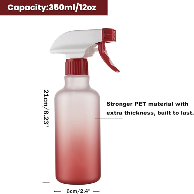 Spray Bottles Plastic Spray Bottle for Hair Mist/Stream Heavy Duty Empty Spray Bottles for Cleaning Solutions, Plants, Cooking (12oz-Red)