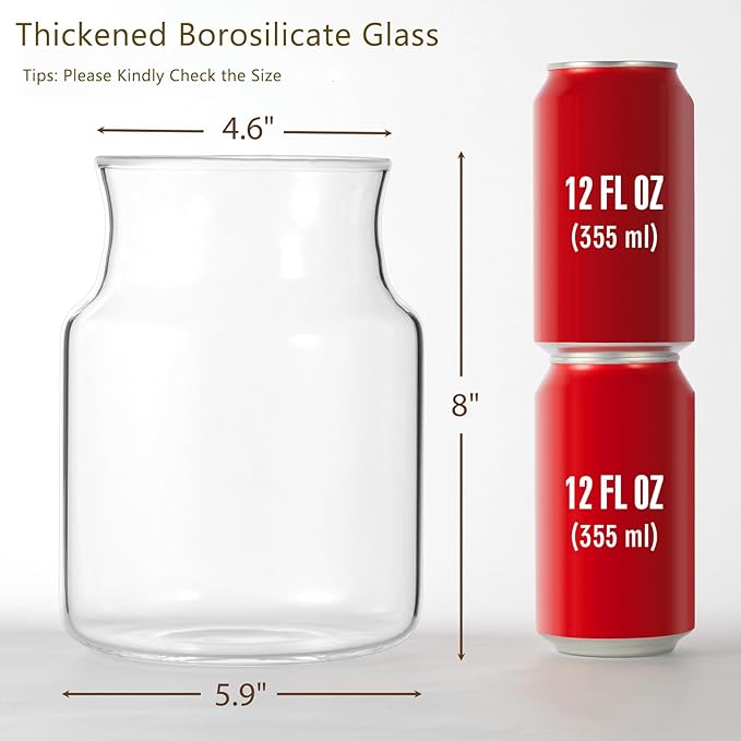 Clear Glass Vase, Large Flower Vase, 8-inch Glass Flower Vase for Plants, Wide Mouth Vase for Home, Wedding, Living Room, Dining Table