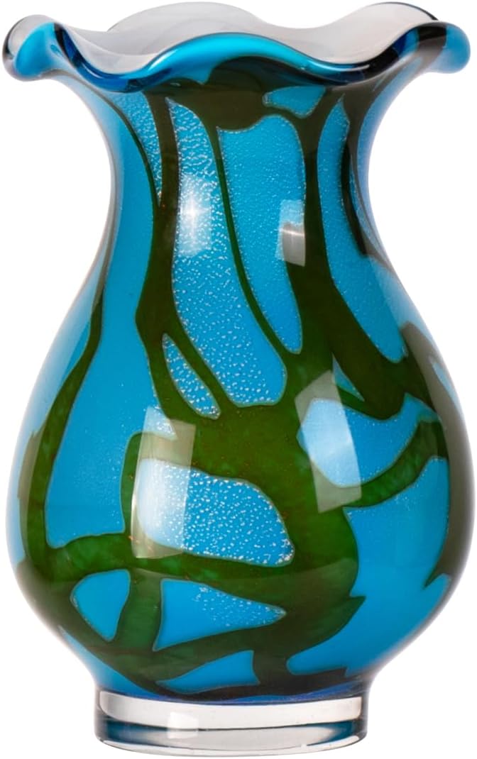 KAMMAK Colored Glass Vase, Beautiful Hand Blown Decorative Vase, Modern Art Vase for Flower Mantle Dining Table Centerpiece, Entryway Living Room Wedding Decoration, FH007
