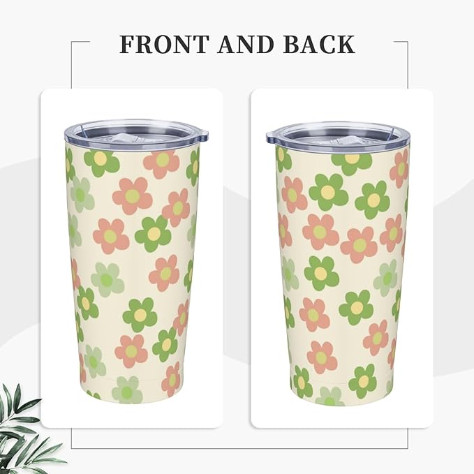 Flowers Tumbler,Daisy flower 20oz Stainless Steel Insulated Travel Tumblers,Travel Coffee Mug with Lid and Straw Water Bottle Drink Tumbler Cups Gifts for Women Men Lovers