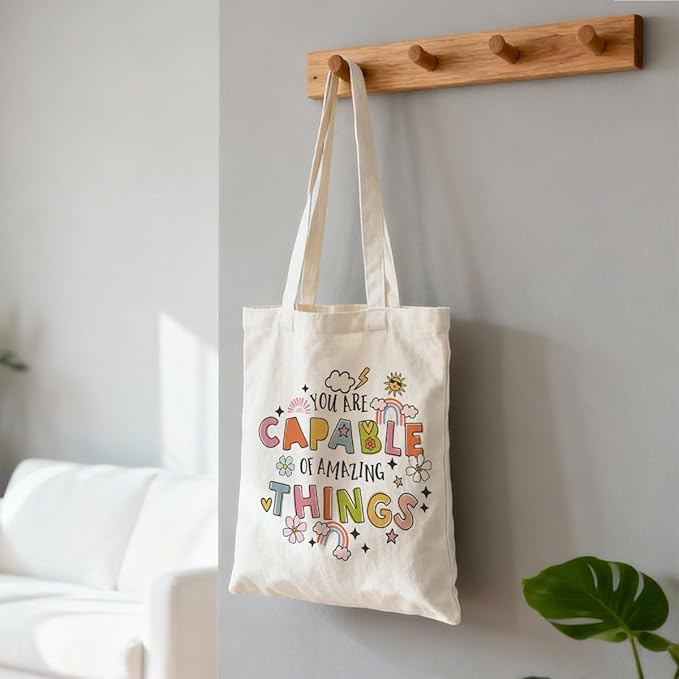 Canvas Tote Bag for Women, You Are Capable Of Amazing Things Tote Bags, Inspirational Canvas Totes for Work Traveling, Reusable Grocery Shoulder Shopping Bags, Christmas Gifts to Women Friends