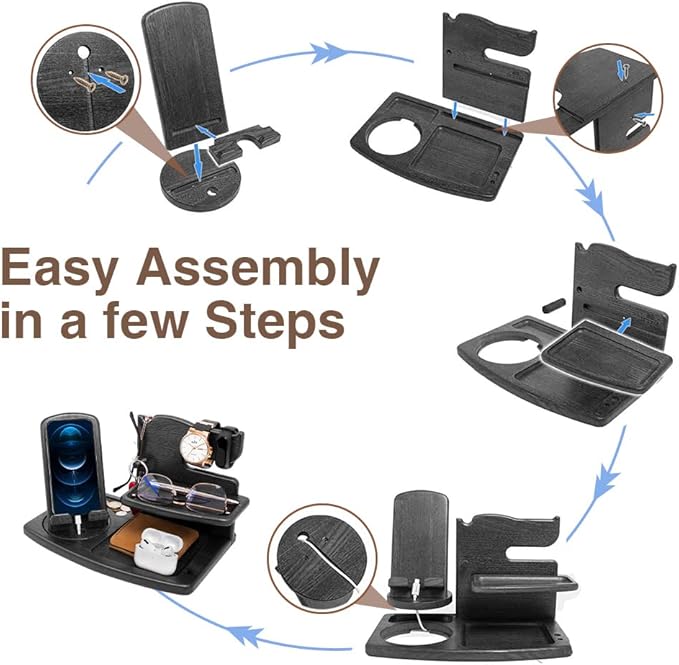 Gifts for Men, Fathers Day Wood Phone Docking Station for Dad, Desk or Nightstand Organizer, Mens Gifts for Husband, Birthday Gifts for Men,Gifts for Fathers Day, Key Holder Wallet, Watch & Essentials