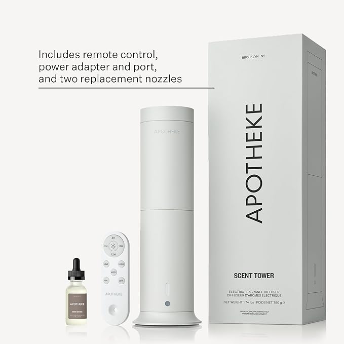 Apotheke Scent Tower Aromatherapy Diffuser & White Vetiver Essential Oil Diffuser Refill Bundle