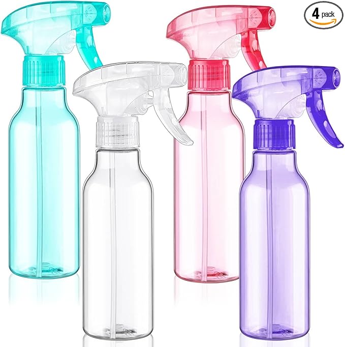 Cosywell 4 Pack Plastic Spray Bottles 8.8oz/260ml Empty Spray Bottle for Cleaning Mist/Stream Heavy Duty Water Spraying Bottle for Cooking Solutions Essential Oils Hair Care(Green Pink Purple White)
