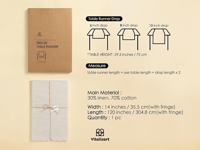 Vitalizart Beige Table Runner 14 x 120 Inches Long Slub Texture Cotton Linen Table Runner for Rustic Home Decorations Dining Room Wedding Decor Reception Bridal Shower Thanksgiving Christmas