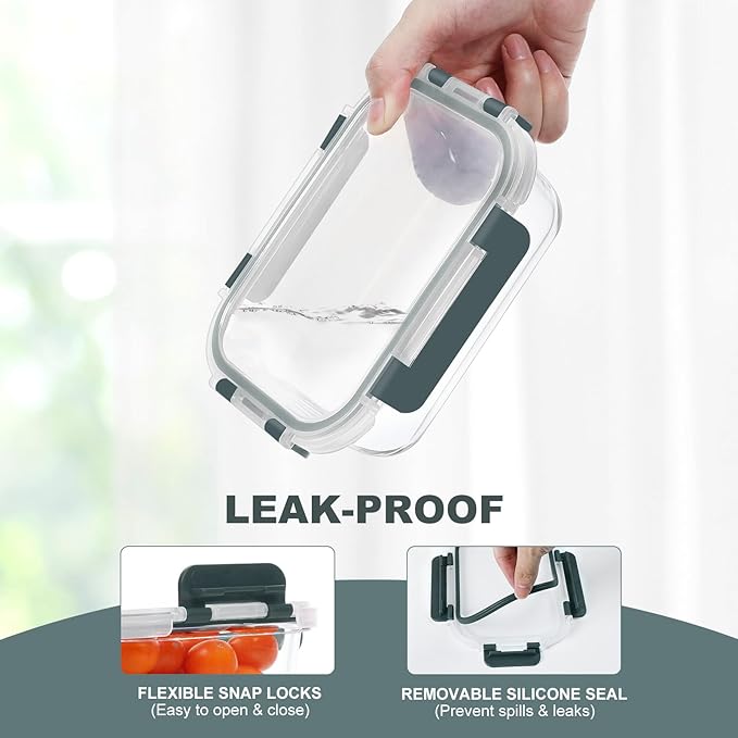 KOMUEE 10 Packs 22 oz Glass Meal Prep Containers, Glass Food Storage Containers with Lids, Airtight Lunch Boxes BPA Free, Microwave and Freezer Safe