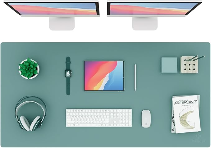 K KNODEL Large Office Leather Desk Mat, Mouse and Keyboard Pad, Computer and Laptop Mat, Desktop Protector and Cover, Writing Pad and Blotter (47.2"x23.6", Green)