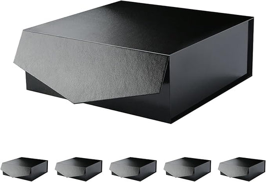 6 Gift Boxes with Lids 9x9x3.4 Inches, Black Groomsmen Proposal Boxes with Magnetic Closure for All Occasion (Grass Texture Black)