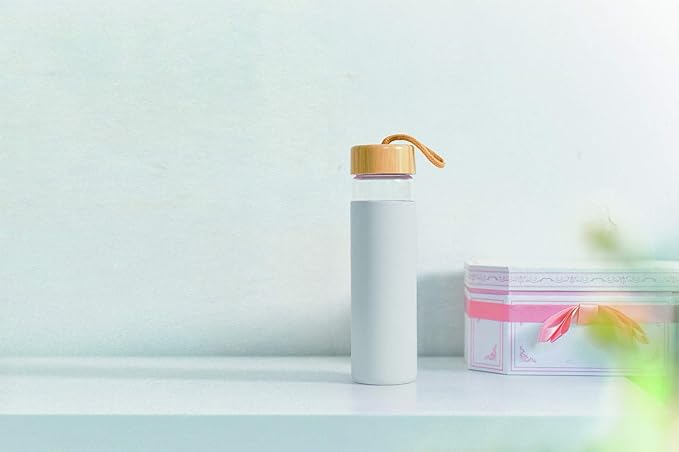 20 Oz Borosilicate Glass Water Bottles with Silicone Sleeve BPA Free, Dishwasher Safe - Reusable Clear Glass Drinking with Leak Proof Bamboo Lid | Perfect Gym Water Bottles for Men & Women