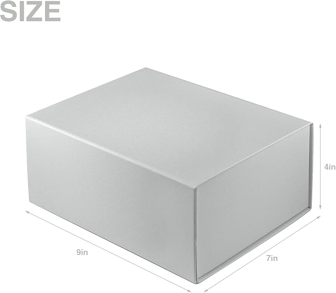 MOYEUPAC Silver Gift Box,9" X 7" X 4" with Lids for Presents Magnetic Closure Gift Packaging for Christmas, Halloween, Birthday and Various Holidays