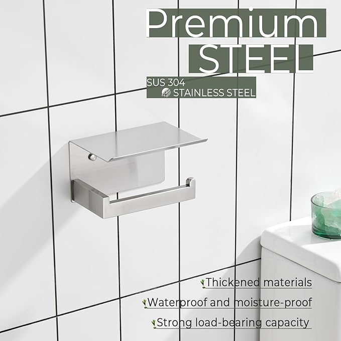 KOKOSIRI Toilet Paper Roll Holder Brushed Nickel Toilet Paper Holder with Shelf Stainless Steel Bathroom Dispenser Wall Mounted, B2010BR