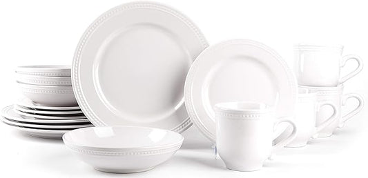 Pearl Dots Stoneware Dinnerware Set (16pc Set, White)