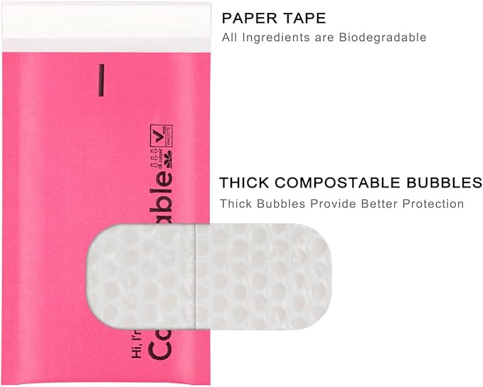 4x8 100% Biodegradable Bubble Mailers,25 Count Red #000 Compostable Padded Packaging Wrap Envelopes Pouches Eco Friendly Self Seal Bags