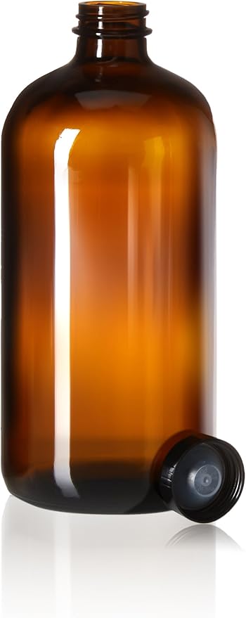 kitchentoolz 32oz Amber Glass Bottles - Air Tight Seal Lids - Quart-Sized Brown Glass Growlers for Beer, Kombucha, and Juice Storage - Pack of 4