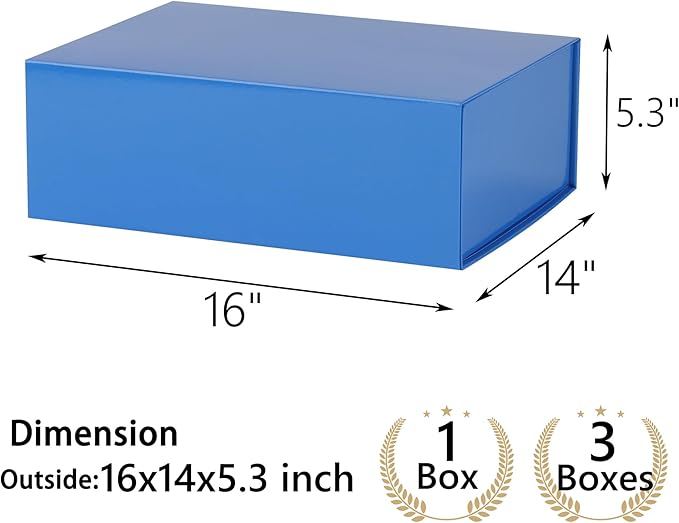 Blue Gift Box,16x14x5.3 Large Gift Boxes With Lids For Presents Includes Ribbon And Diy Printable Sticker Paper,Bridesmaid Proposal Box,Magnetic Gift Box For Birthday,Wedding,Graduation