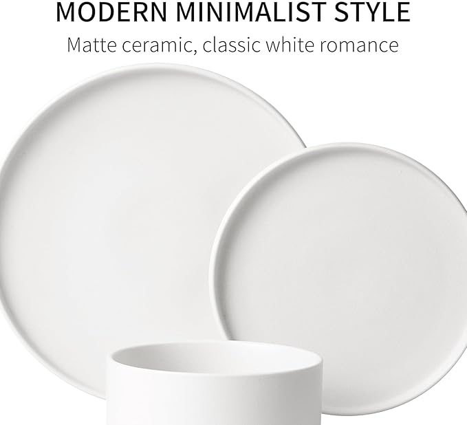 GZG Classic Series - Plates and Bowls Set for 6, 18 Piece Stoneware Dinnerware Sets, Microwave and Dishwasher Safe Lead-Free Handcrafted Ceramic Dishes Set - Ivory White