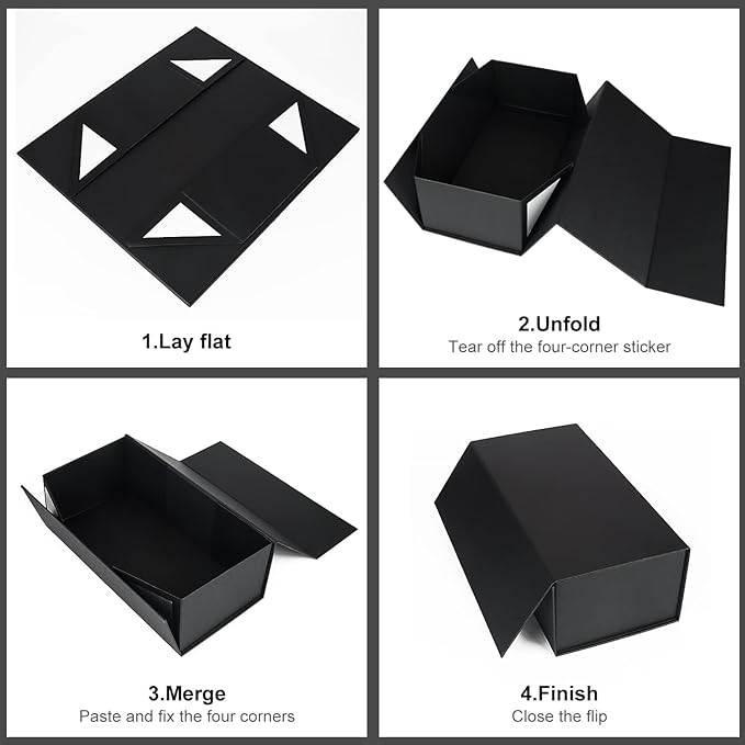 Gift Boxe 12" x 6" x 4" with Magnetic Closure Lid Gift Boxes for Presents,Bridesmaid Gifts Box,Cute Box,Birthday Gift box,Luxury for Gift Packaging, Magnetic Gift Box for Wrapping Gifts (Black/5PCS)