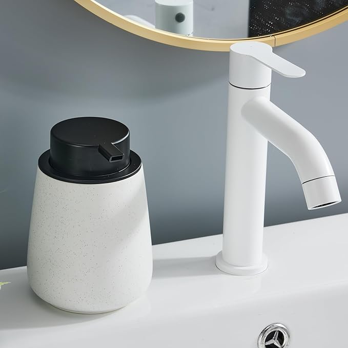 12Oz Ceramic Liquid Soap Dispenser - Modern Lotion Hand Soap Dispenser with Easy-to-Press Black Pump, Reusable and Refillable Dish Soap Dispensers for Bathroom & Kitchen, Speckled Matte White