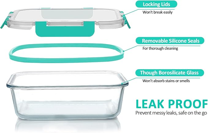 MCIRCO 8-Pack 30 oz Glass Meal Prep Containers - Airtight Glass Lunch Containers with Lids, Microwave, Oven, Freezer & Dishwasher Safe, Green