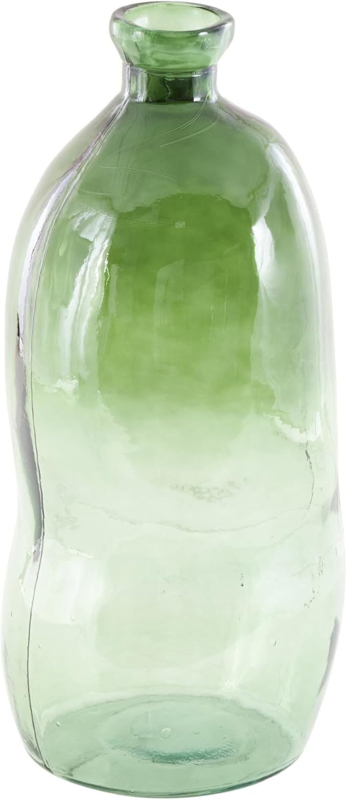 Deco 79 Recycled Glass Abstract Handmade Decorative Vase Tall Curved Ombre Spanish Bottle Centerpiece Vase, Flower Vase for Home Decoration 13" x 13" x 29", Green