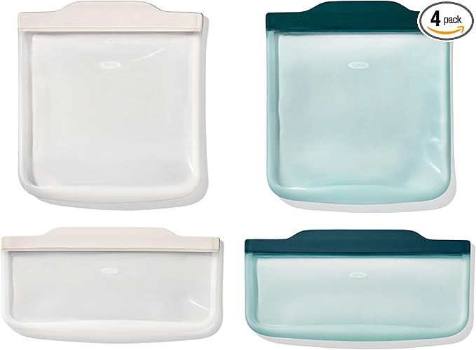 OXO Good Grips Silicone Reusable Bags – 4 Piece Lunch Set - Oat/Lagoon